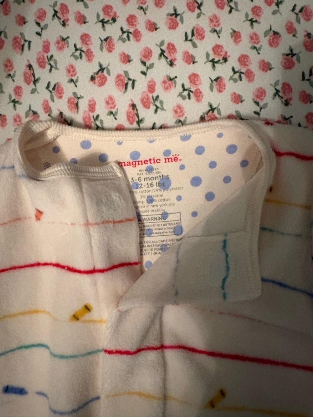 Magnetic Me Cream Footed Sleeper with Thin Rainbow Stripes VGUC